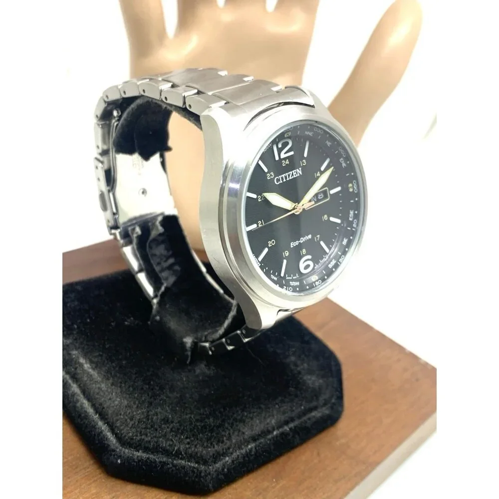 Citizen Men's Watch AW0110-58E Eco Drive Black Dial Day Date Silver Steel 44mm